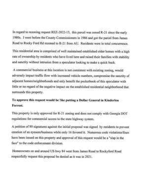 [Reminder of petition of 80 signatures against rezoning]