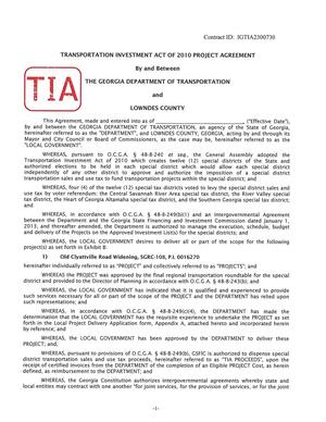 [TRANSPORTATION INVESTMENT ACT OF 2010 PROJECT AGREEMENT]