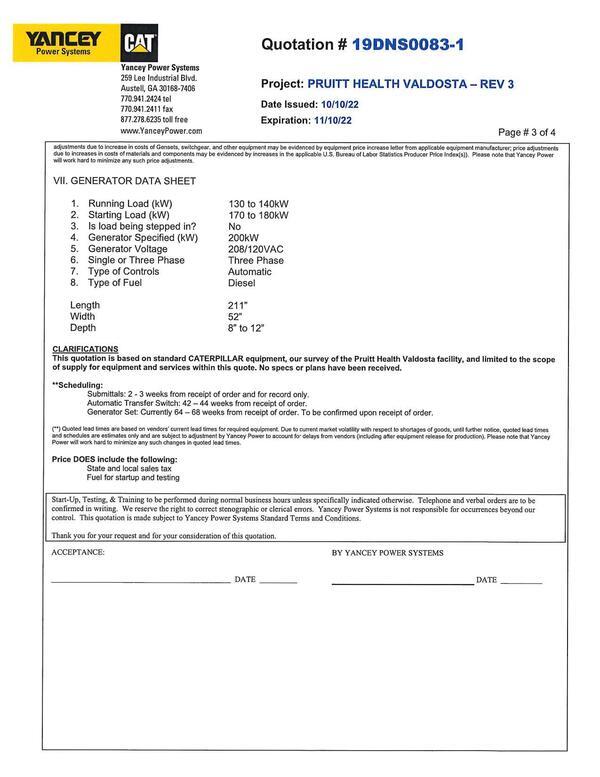 [((*) Quoted lead times are based on vendors’ current lead times for required equipment. Due to current market volatility with respect to shortages of goods, until further notice, quoted lead times]