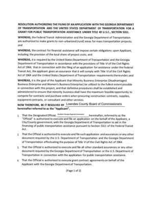 [RESOLUTION AUTHORIZING THE FILING OF AN APPLICATION WITH THE GEORGIA DEPARTMENT]