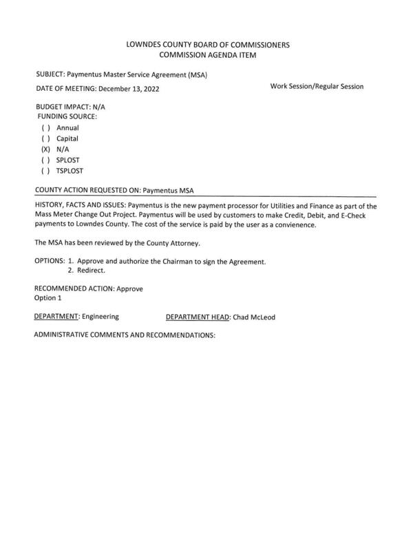 [Paymentus will be used by customers to make Credit, Debit, and E-Check payments to Lowndes County. The cost of the service is paid by the user as a convienence.]