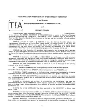 [TRANSPORTATION INVESTMENT ACT OF 2010 PROJECT AGREEMENT]