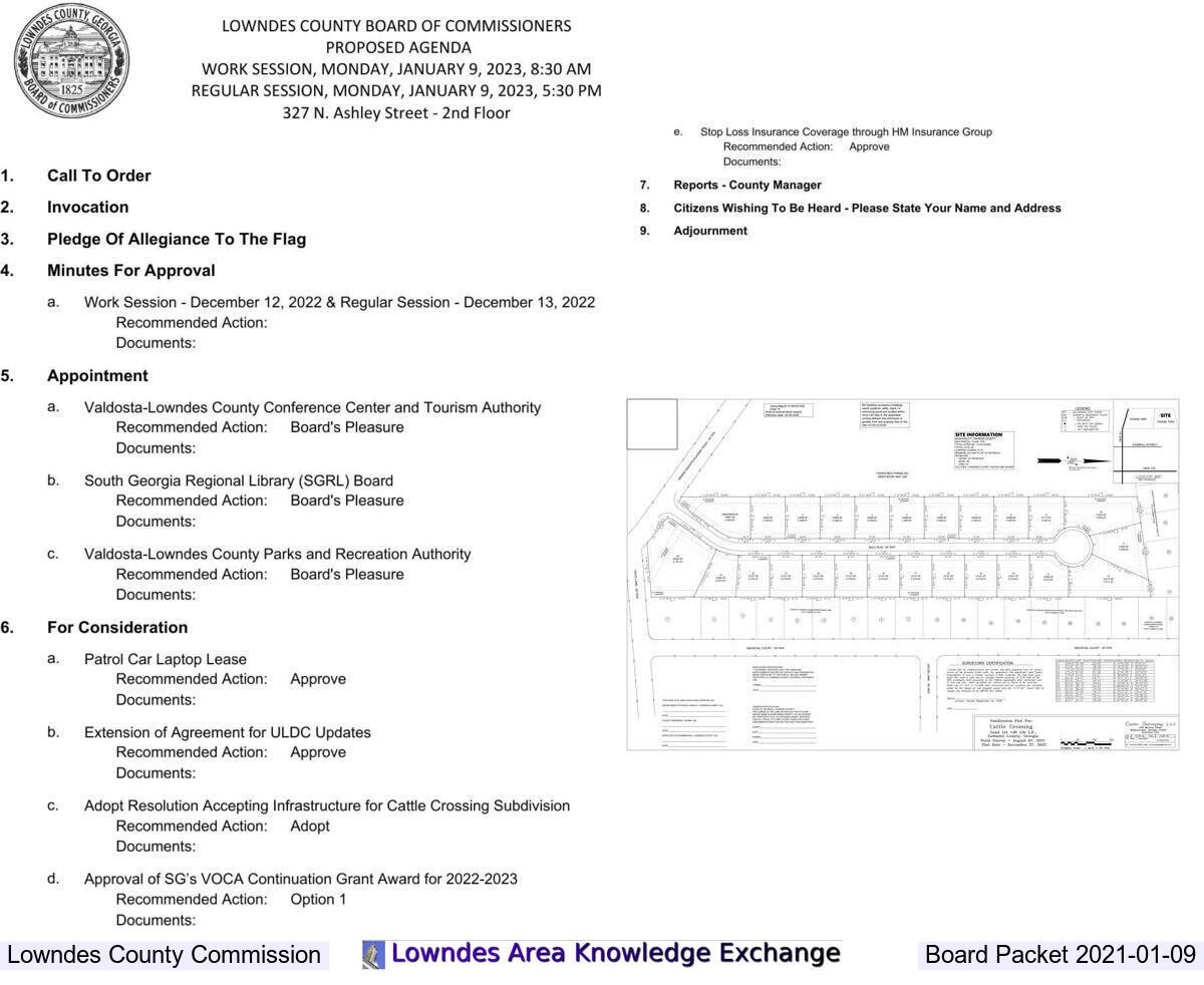 Agenda, Cattle Crossing Subdivision infrastructure @ LCC 2023-01-09