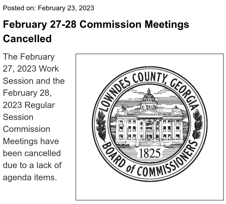 February 27-28 Commission Meetings Cancelled