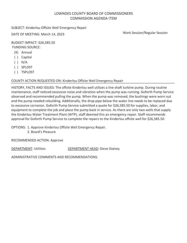 [BUDGET IMPACT: $26,585.50 During routine maintenance, staff noticed excessive noise and vibration when the pump was running.]