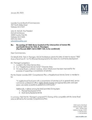 [On Behalf of Mr. Felix A. Flannigan, McCall Architecture submits this letter of intent to rezone 7.862 acres....]