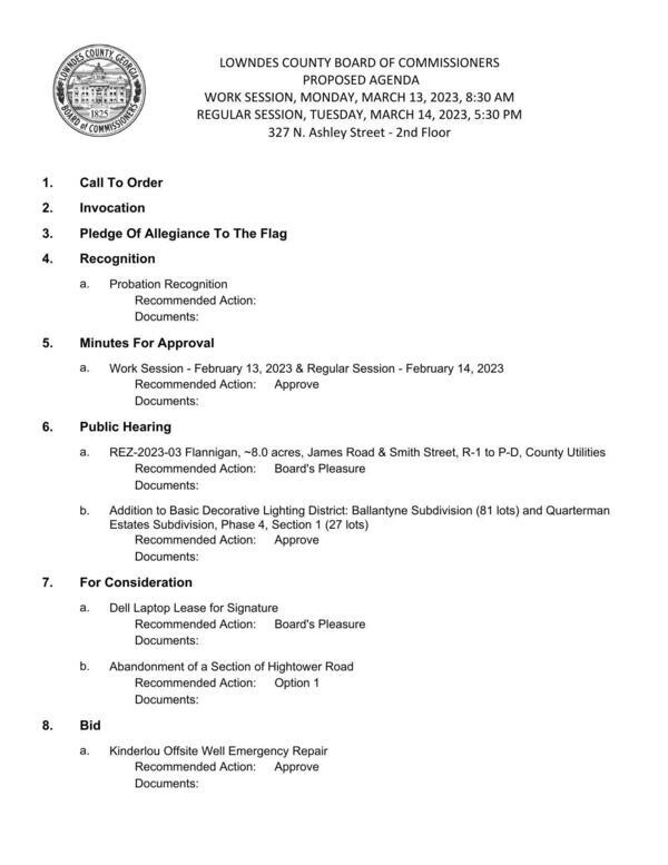 PROPOSED AGENDA