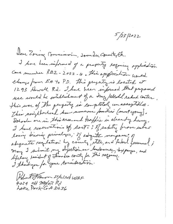 Opposition letter, Robert Eason
