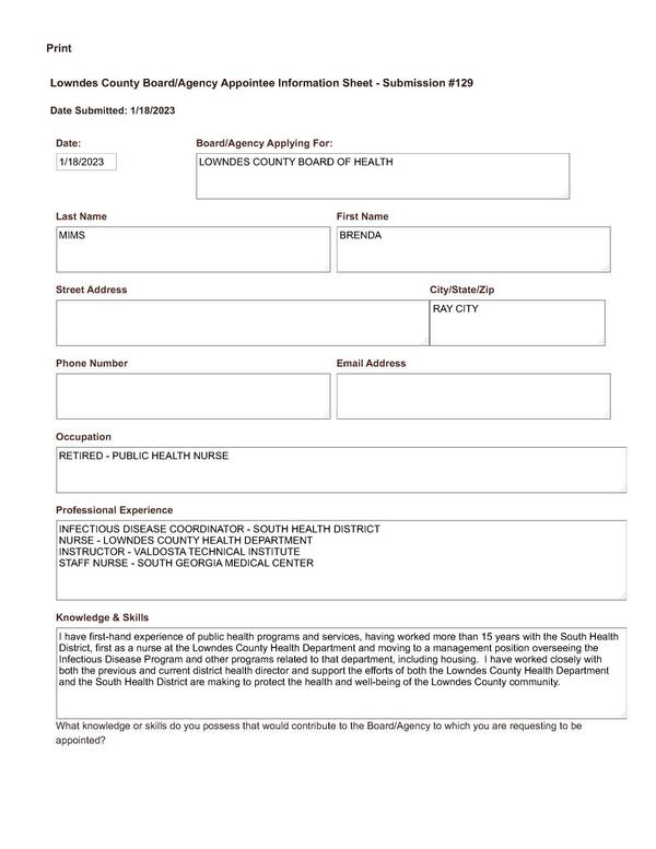 Brenda Mims application