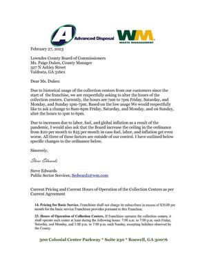 [Hours and rate increase request by Waste Management.]