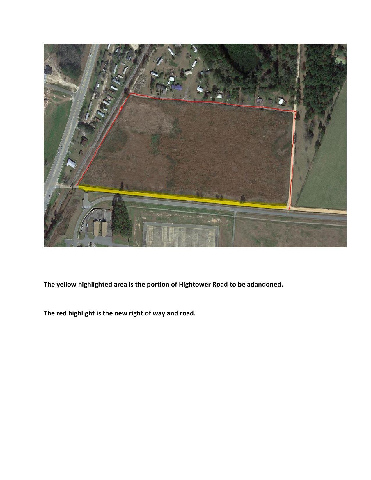 Aerial Map of the portion of Hightower Road to be abandoned.