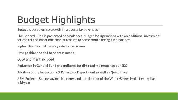 [Budget Highlights]