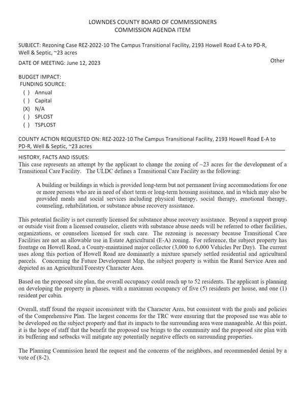 to change the zoning of ~23 acres for the development of a Transitional Care Facility.