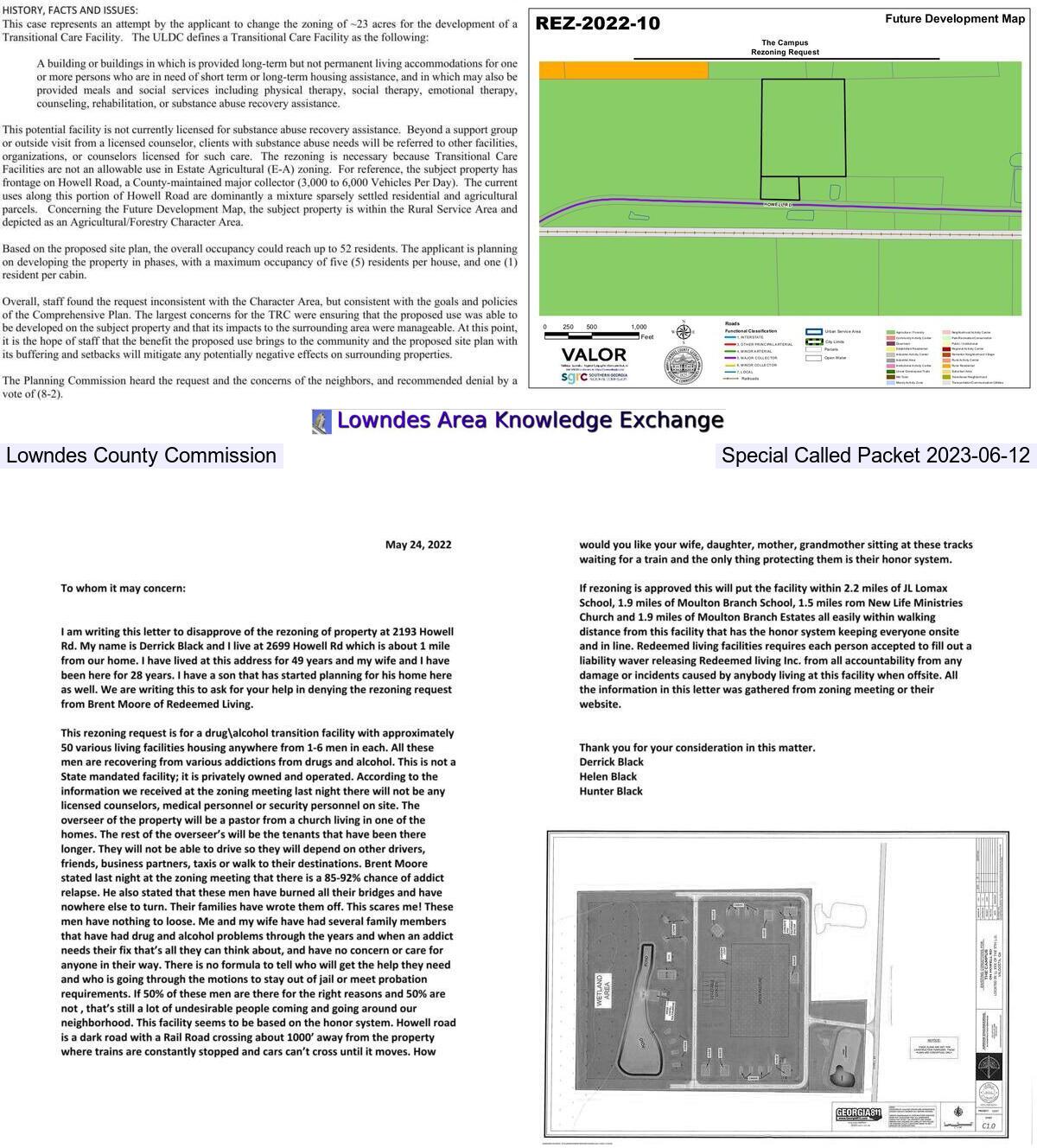 impacts to the surrounding area, Future Development Map, letter of opposition, Campus Map, REZ-2022-10 The Campus Transitional Facility, 2193 Howell Road