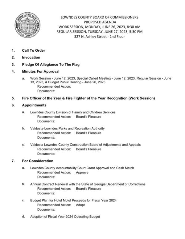 PROPOSED AGENDA