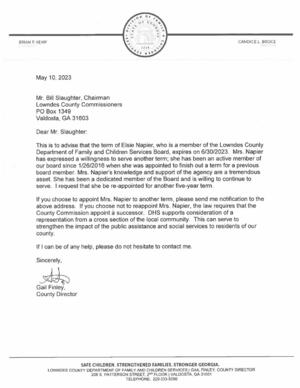 [Letter from County Director Gail Finley]