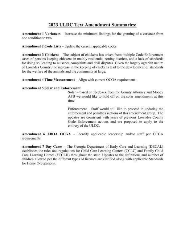 2023 ULDC Text Amendment Summaries: