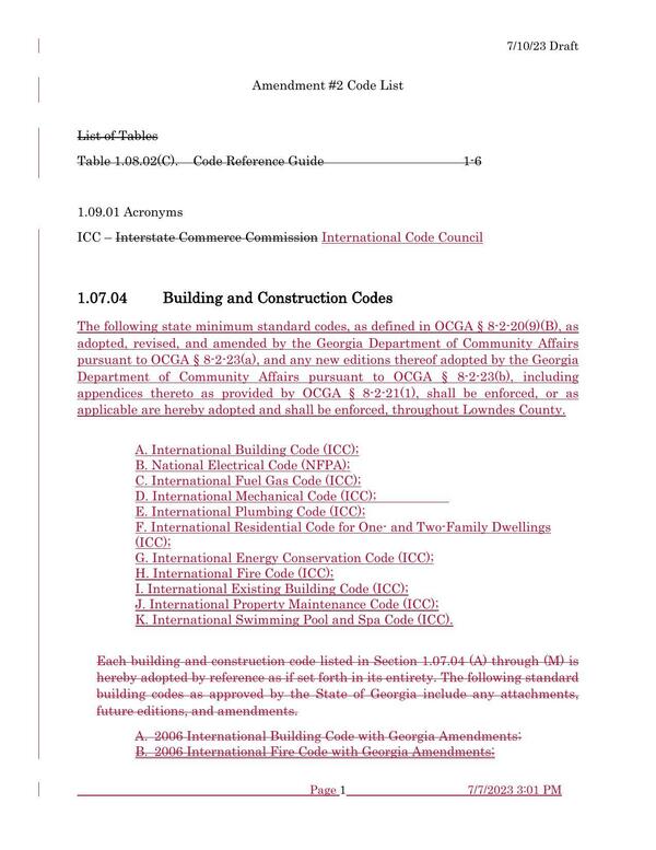 Amendment #2 Code List