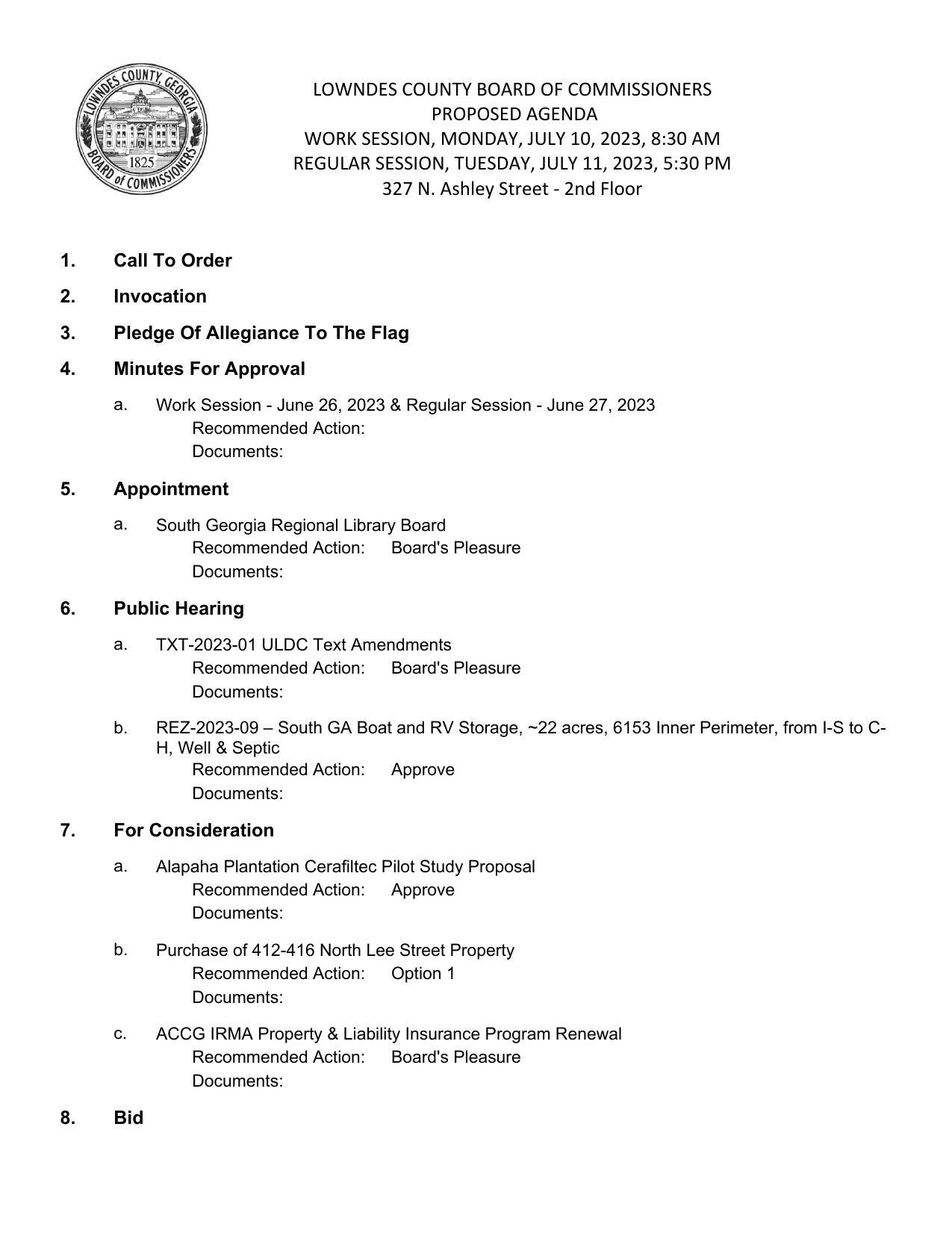 PROPOSED AGENDA