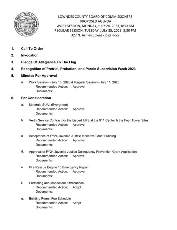 PROPOSED AGENDA