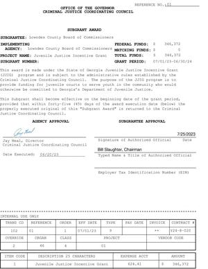 [Subgrant Award form]