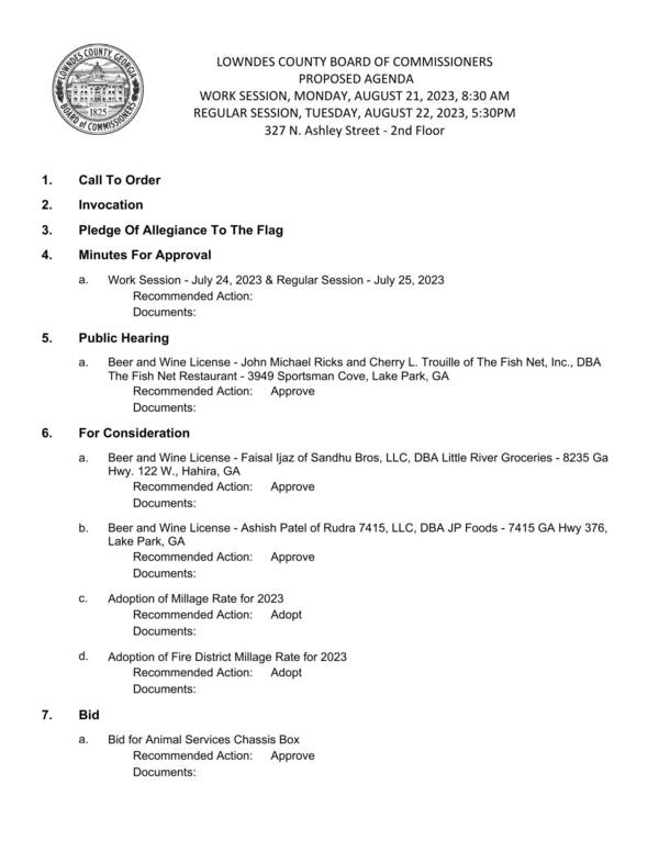 PROPOSED AGENDA