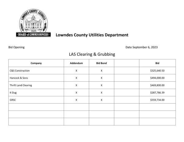 Five bids for Clearing and Grubbing