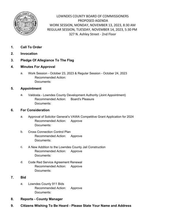 PROPOSED AGENDA