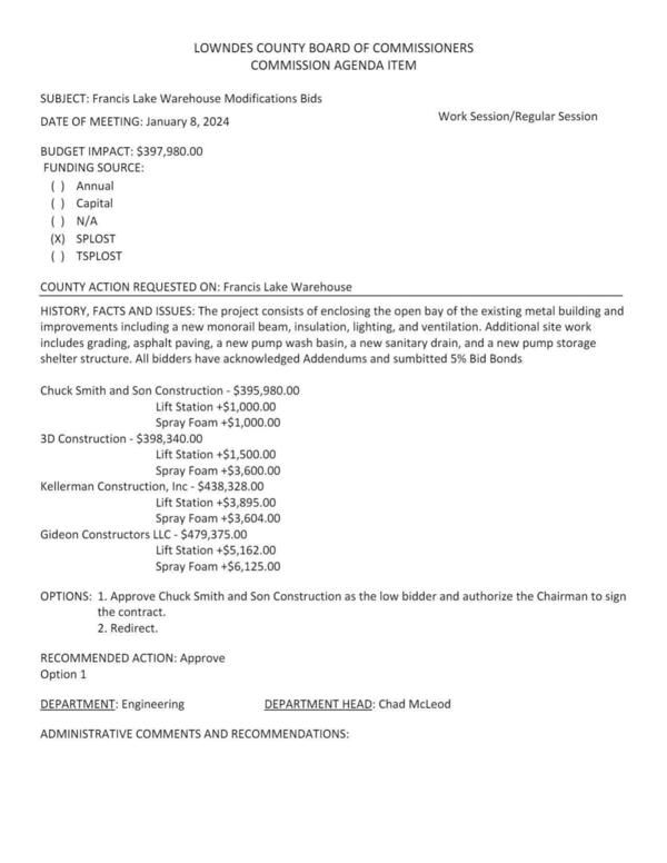 BUDGET IMPACT: $397,980.00 to Chuck Smith and Son as low bidder