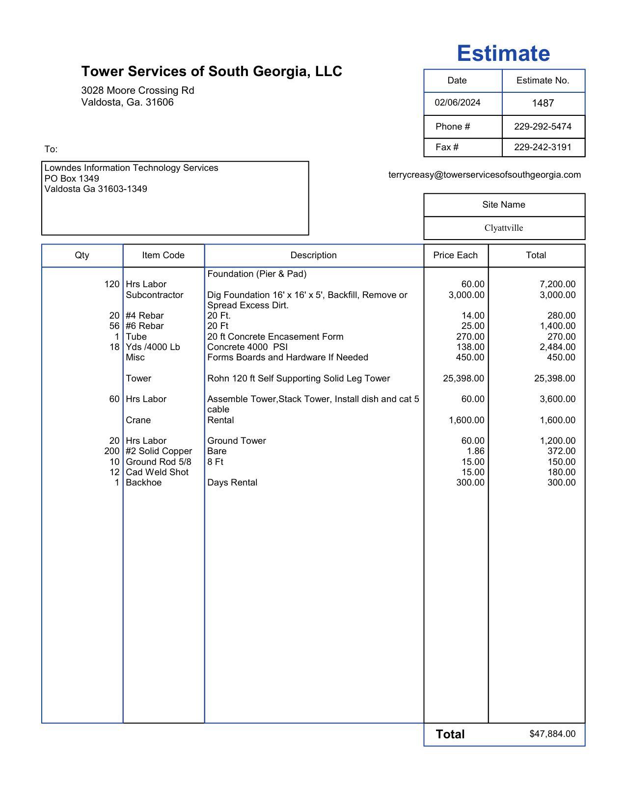 Bid by Tower Services of South Georgia, LLC