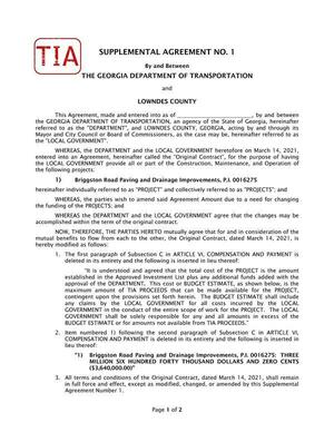 [SUPPLEMENTAL AGREEMENT NO. 1, GDOT & Lowndes County]