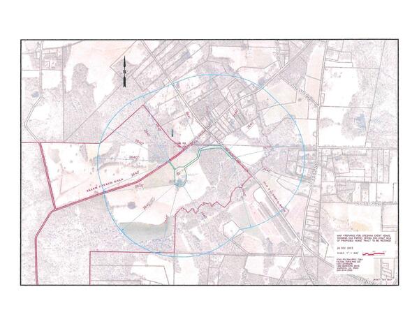 Map showing tax parcel within on-half mile of proposed venue tract to be rezoned