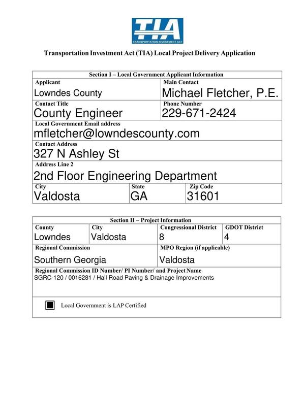 TIA application by Lowndes County