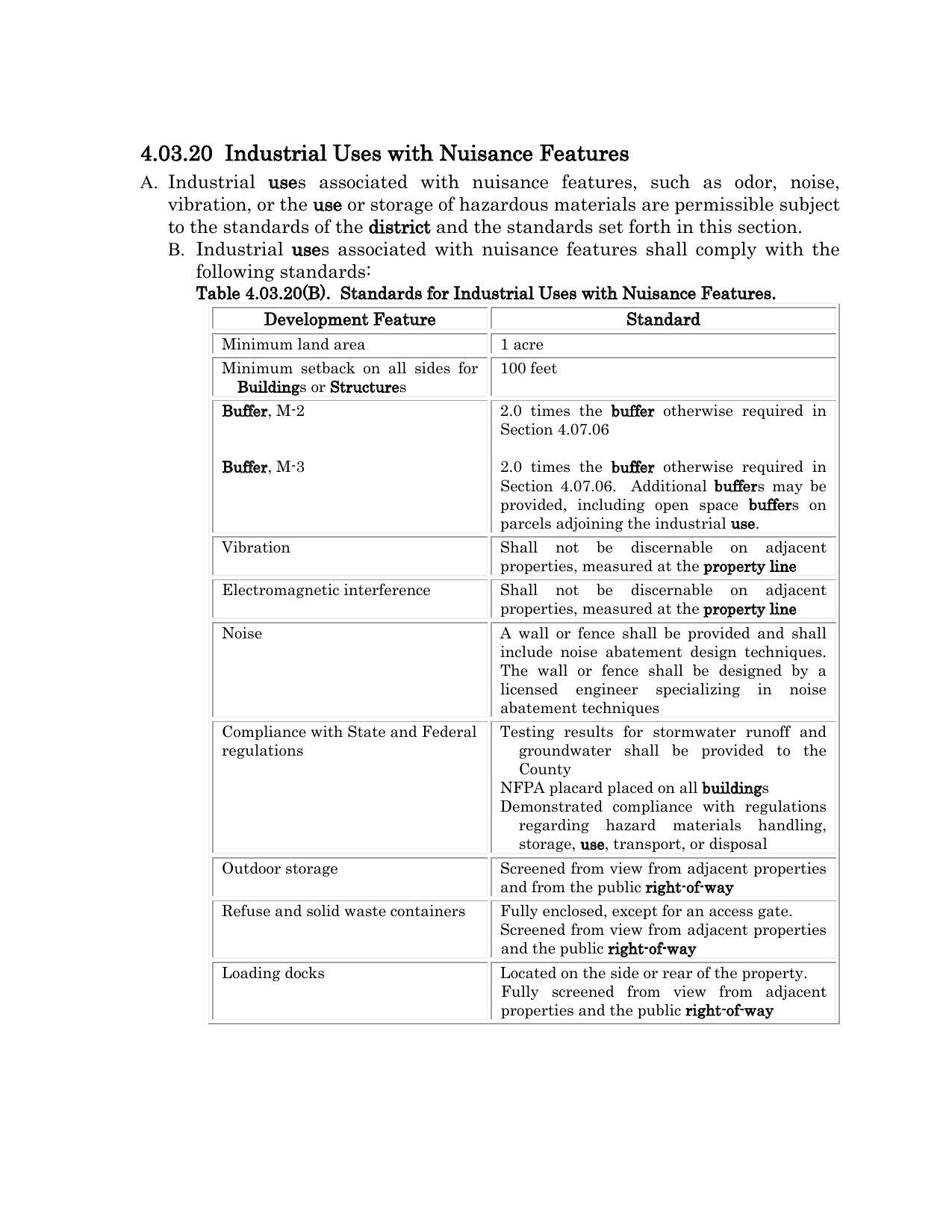 4.03.20 Industrial Uses with Nuisance Features