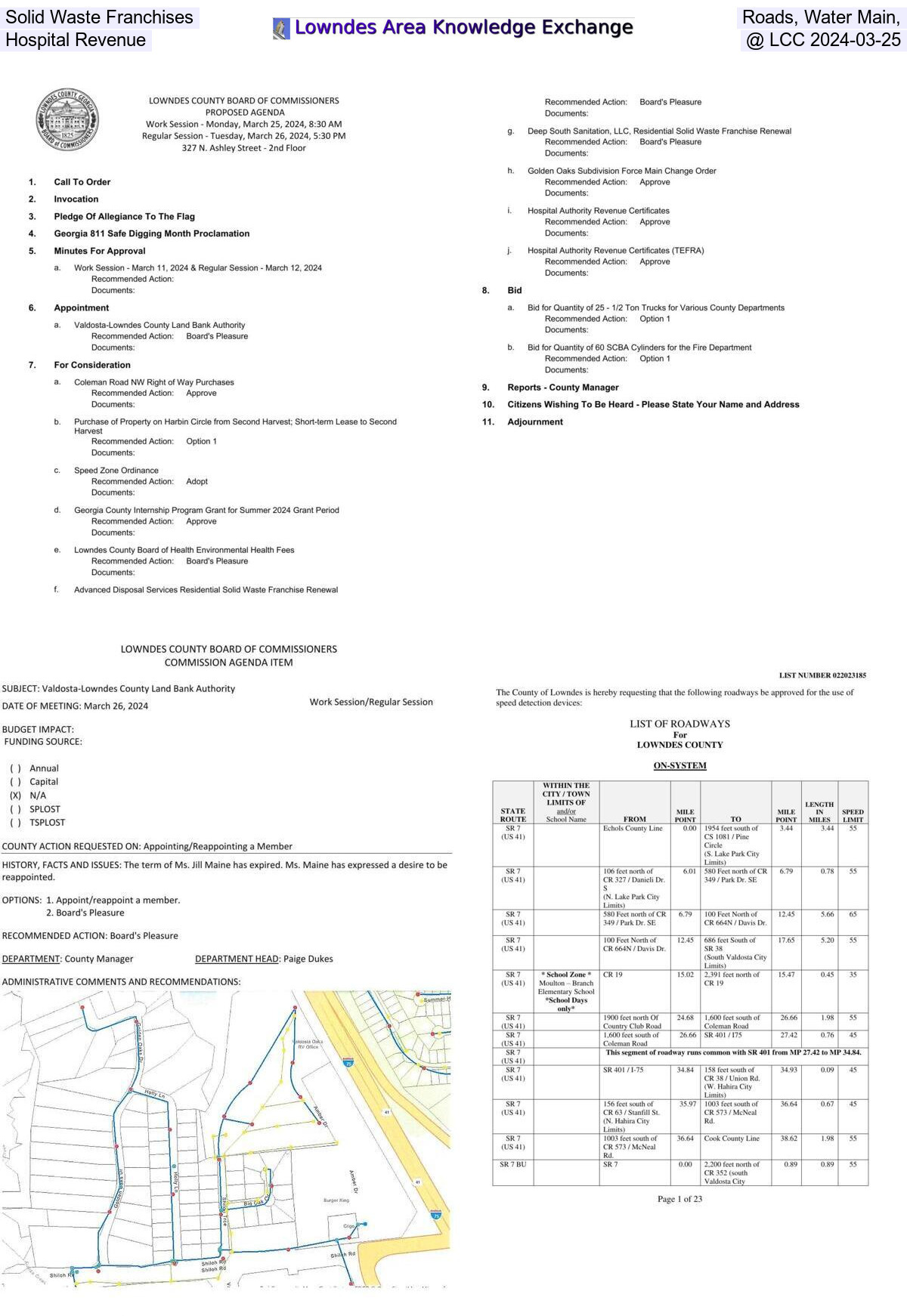 [Packet: Solid Waste Franchises, Roads, Water Main, Hospital Revenue @ LCC 2024-03-25]