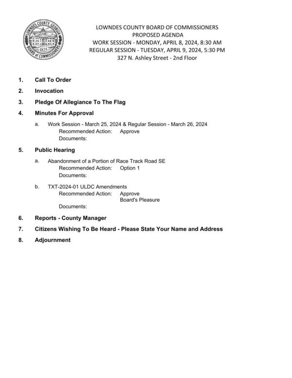 PROPOSED AGENDA