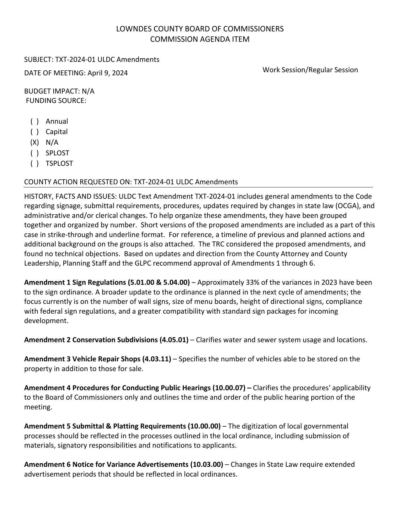 BUDGET IMPACT: N/A Six amendments.