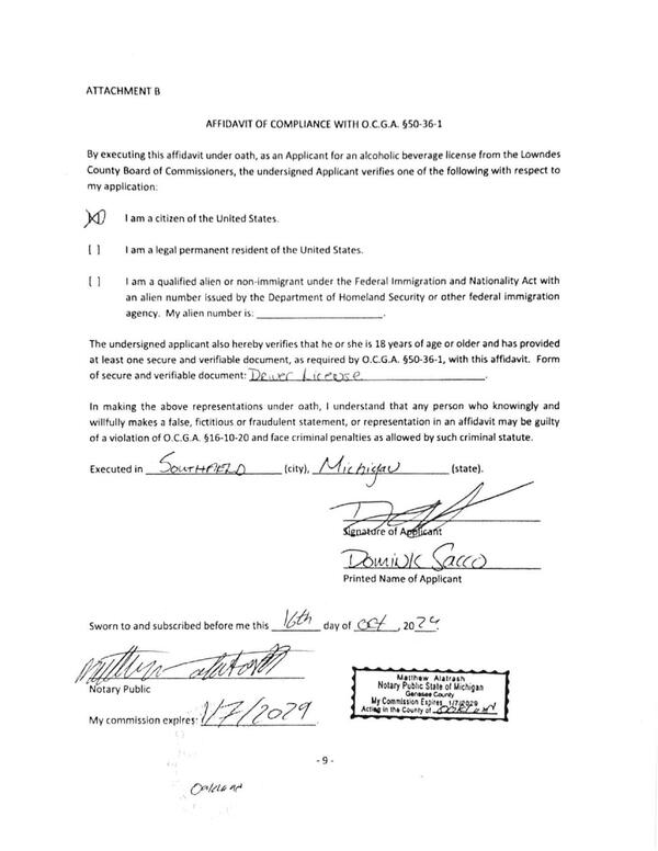 AFFIDAVIT OF COMPLIANCE WITH 0.C.G.A. §50-36-1
