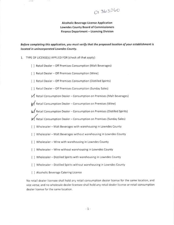 Alcoholic Beverage License Application