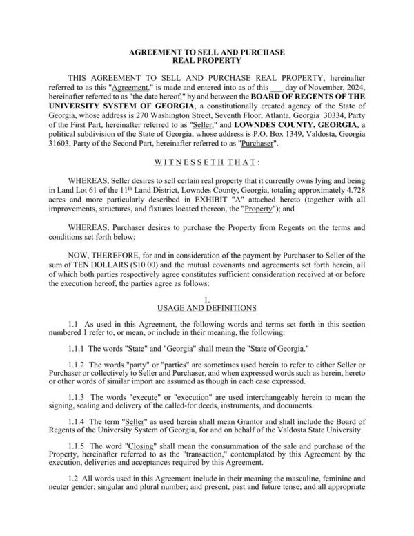THIS AGREEMENT TO SELL AND PURCHASE REAL PROPERTY, hereinafter