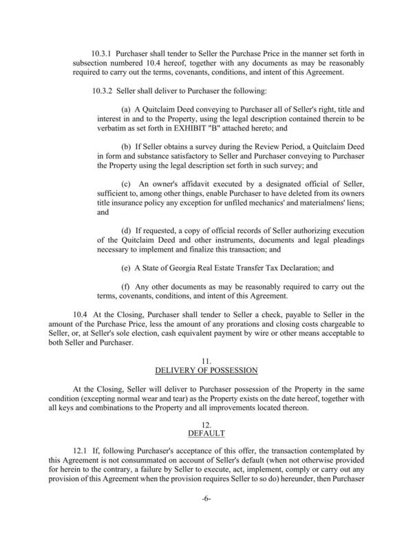 this Agreement is not consummated on account of Seller's default (when not otherwise provided