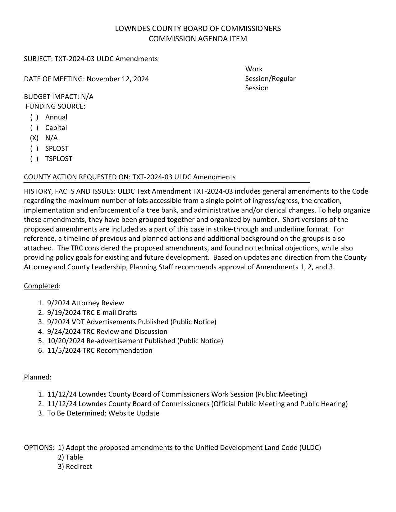 general amendments to the Code regarding the maximum number of lots accessible from a single point of ingress/egress, the creation, implementation and enforcement of a tree bank, and administrative and/or clerical changes.