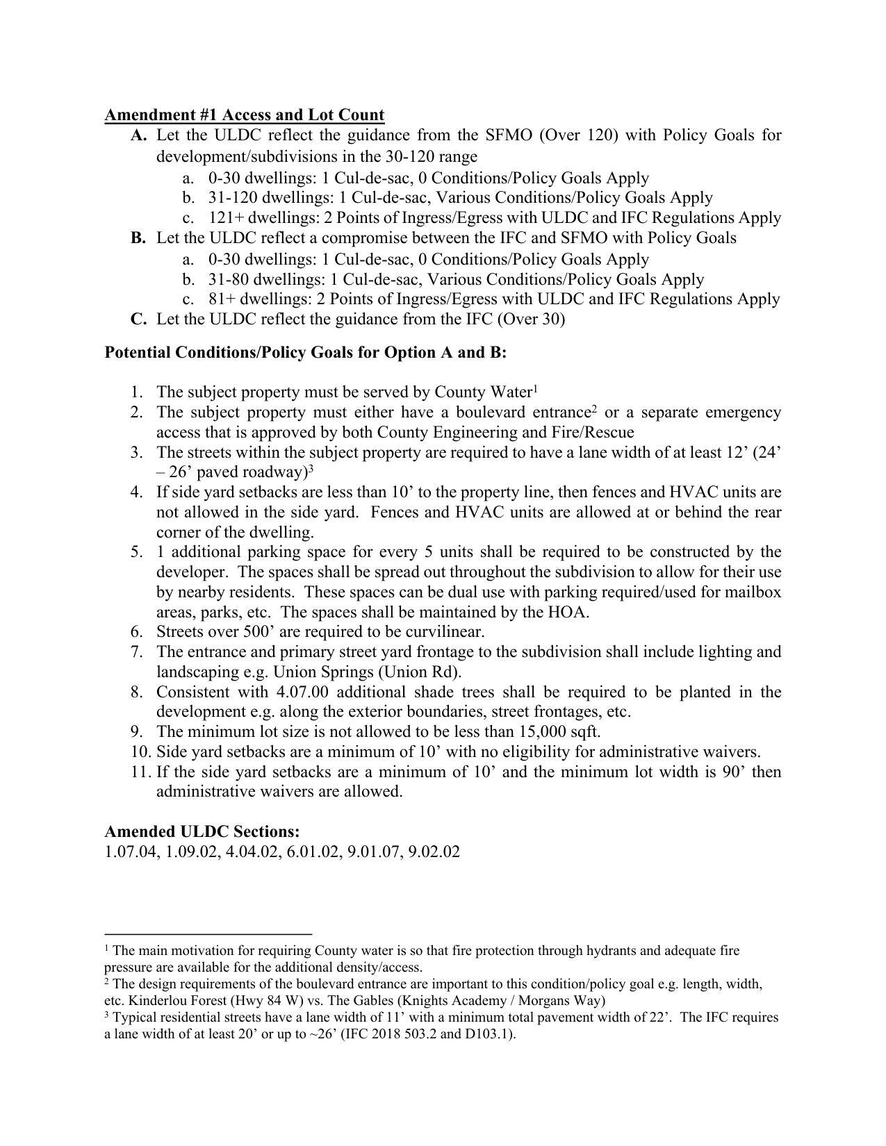 Amendment #1 Access and Lot Count