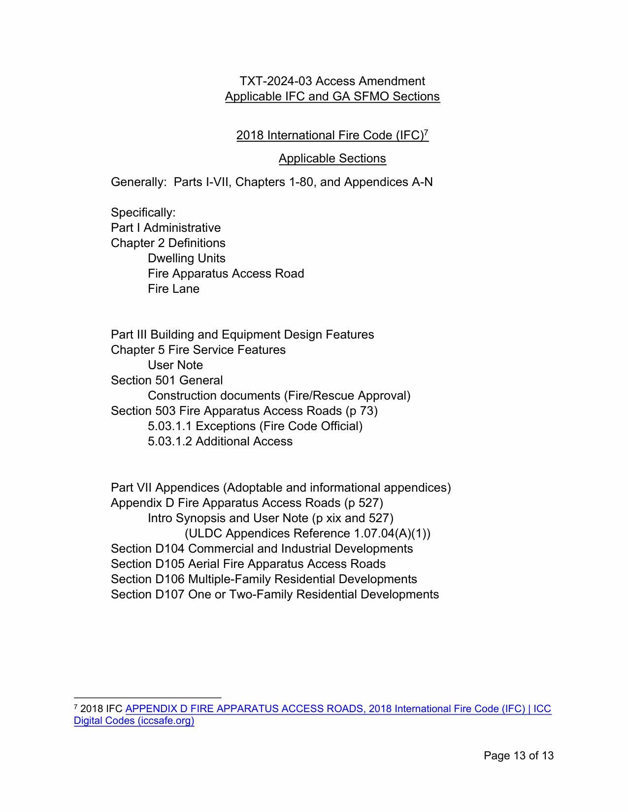TXT-2024-03 Access Amendment Applicable IFC and GA SFMO Sections