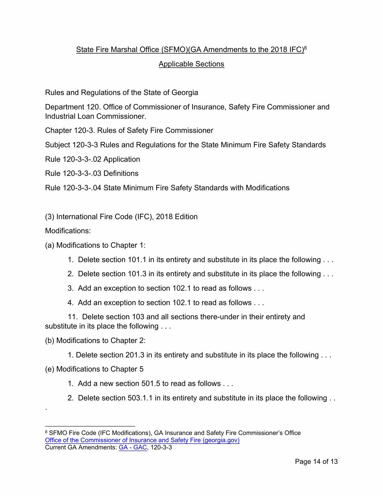 State Fire Marshal Office (SFMO)(GA Amendments to the 2018 IFC)8 Applicable Sections