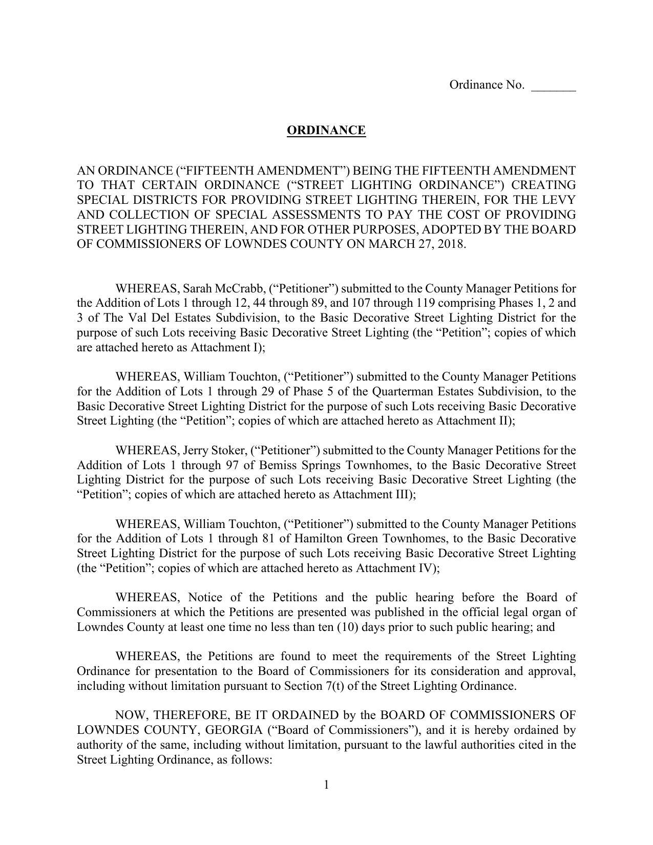 ORDINANCE: WHEREAS, Notice of the Petitions and the public hearing before the Board of