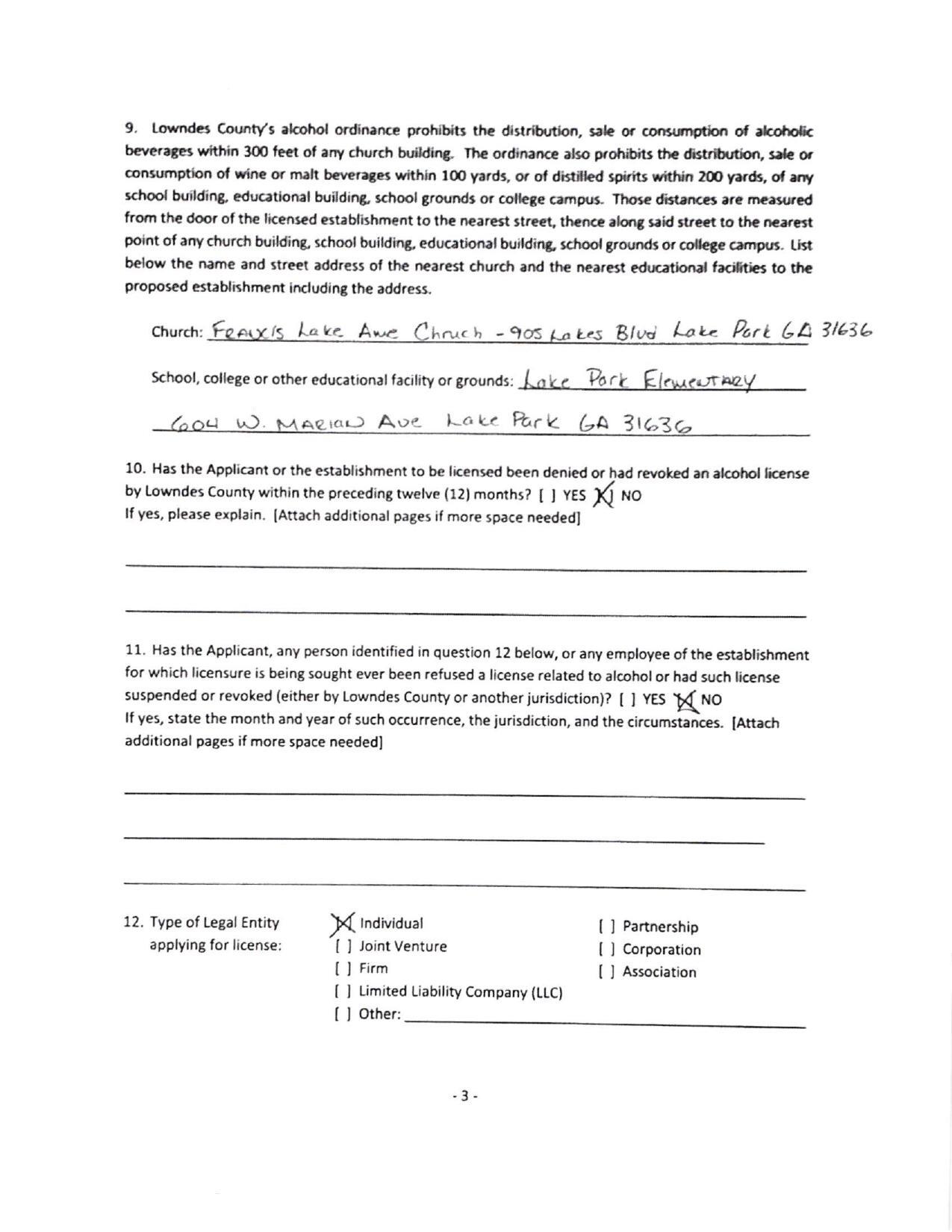 beverages within 300 feet of any church building. The ordinance also prohibits the distribution, sale or