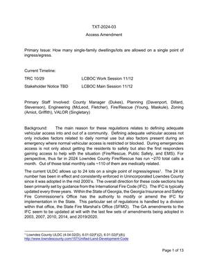 [Access Amendment Primary Issue: How many single-family dwellings/lots are allowed on a single point of ingress/egress.]
