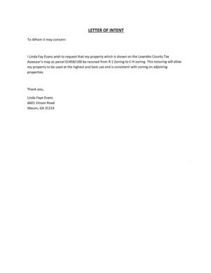[Letter of Intent, Linda Faye Evans]