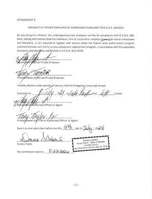 [AFFIDAVIT OF PRIVATE EMPLOYER OF COMPLIANCE PURSUANT TO O.C.G.A. §36-60-6]